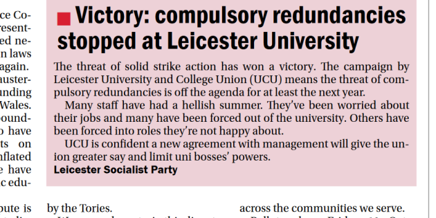 Victory: Compulsory Redundancies Stopped at Leicester University